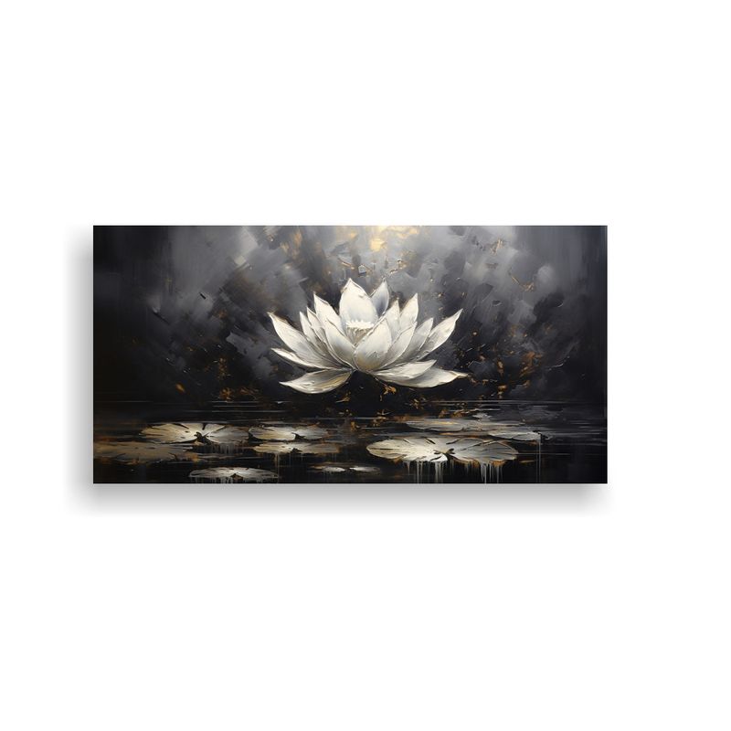 GENERICO - Pintura Lienzo Cálido Adorno Negro Lotús En 100x50 Cm