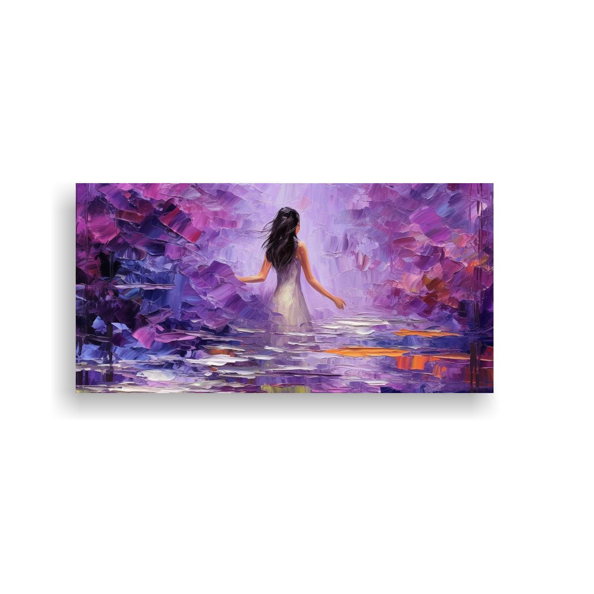 GENERICO - Pintura Mujer En Vestido Morado Arte Minimalista 100x50 Cm