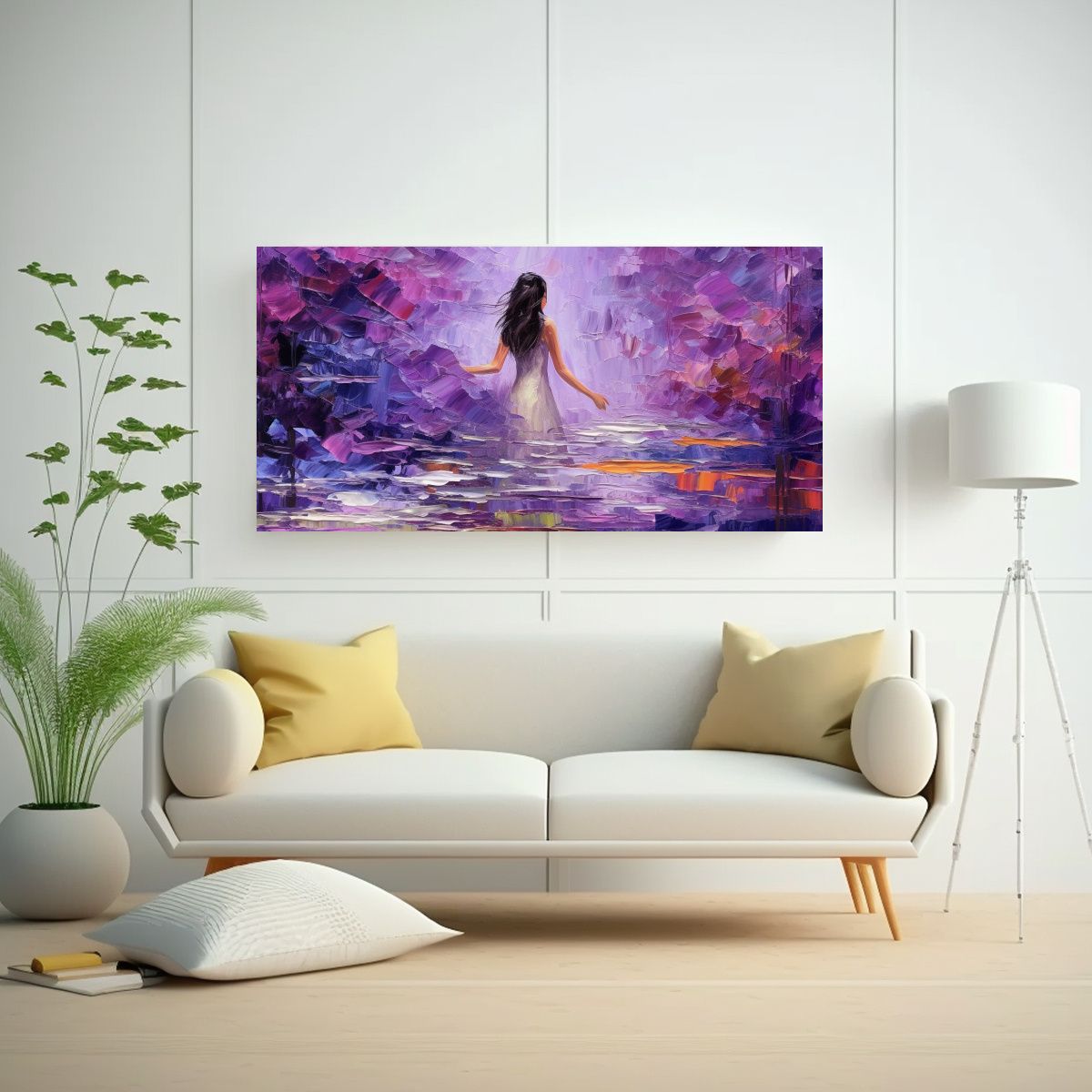 GENERICO - Pintura Mujer En Vestido Morado Arte Minimalista 100x50 Cm