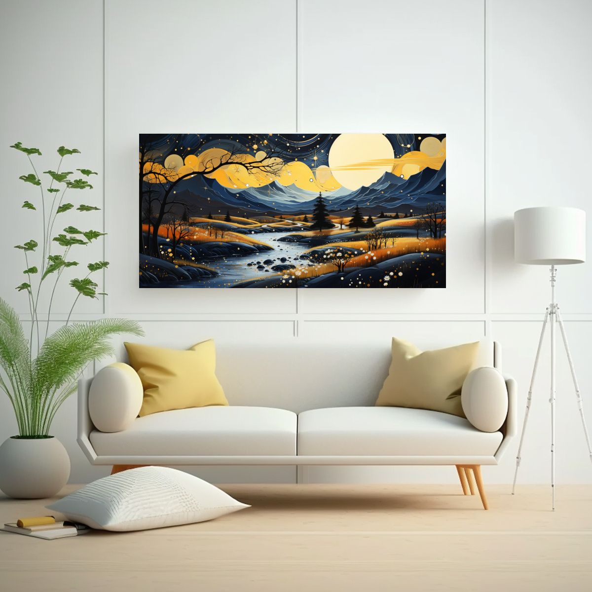 GENERICO - Pintura De Paisaje Con Luna Y Montañas Tema De 60x30 Cm