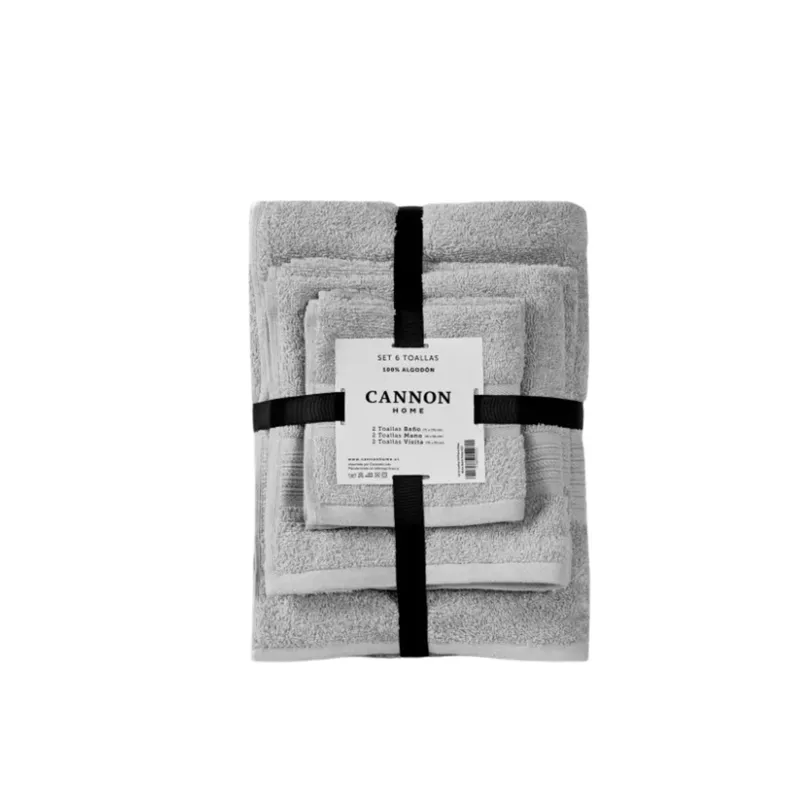 CANNON - Set 6 Toallas Cannon 440grs Baño/ Mano/ Visita Gris