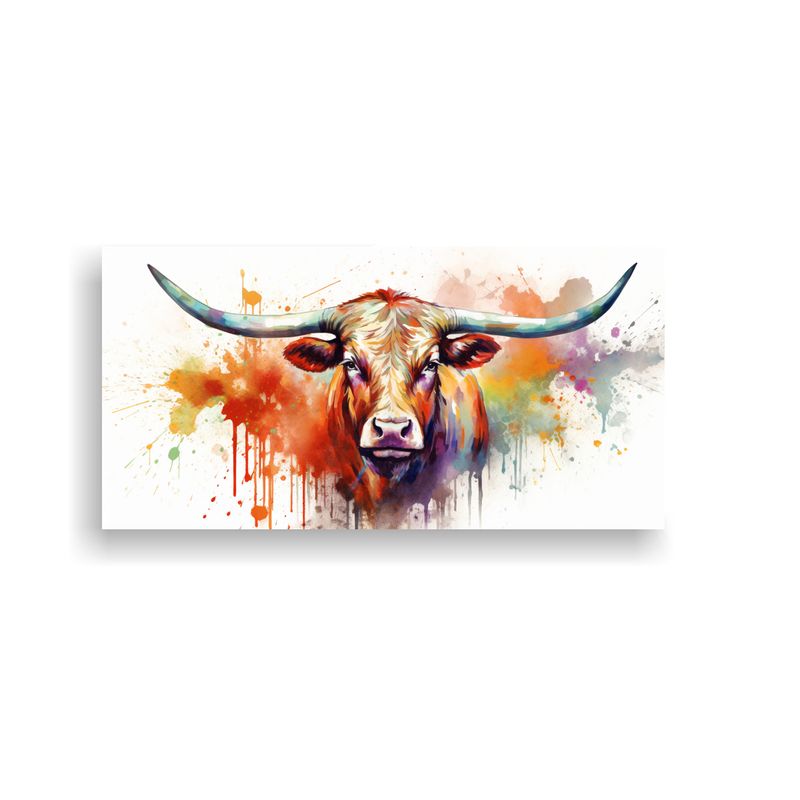 GENERICO - Cuadro Hermoso De Una Vaca Longhorn En Acuarelas 60x30 Cm