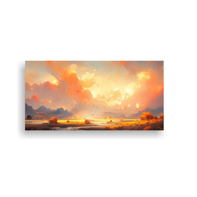 GENERICO - Paisaje Abstracto Con Colores Naranja Lienzo De 80x40 Cm