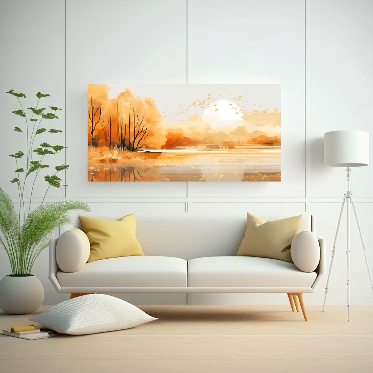 GENERICO - Paisaje Otoñal Intenso Con Colores Dorados Arte 100x50 Cm