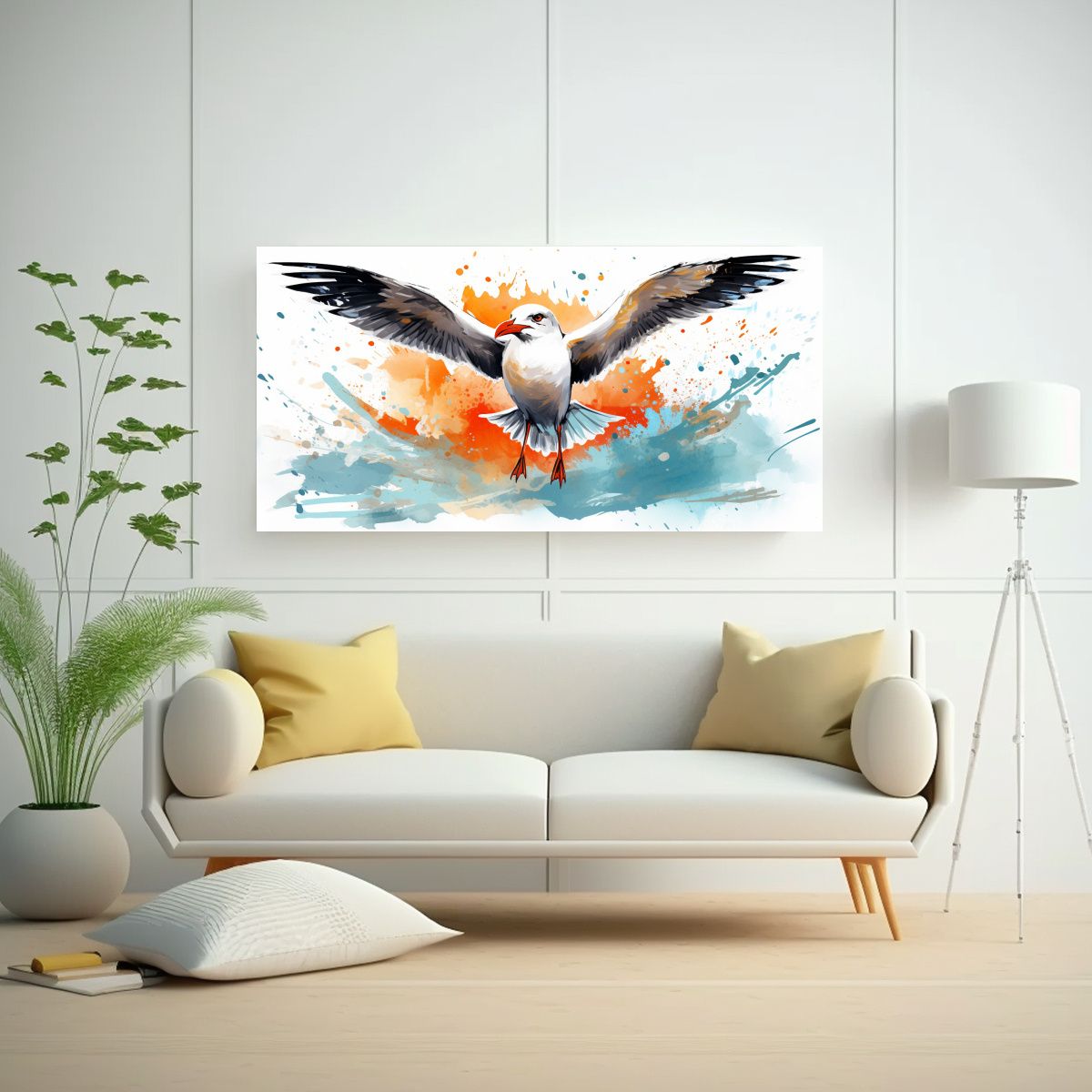 GENERICO - Cuadro Diseño Gama De Colores Una Gaviota En 60x30 Cm