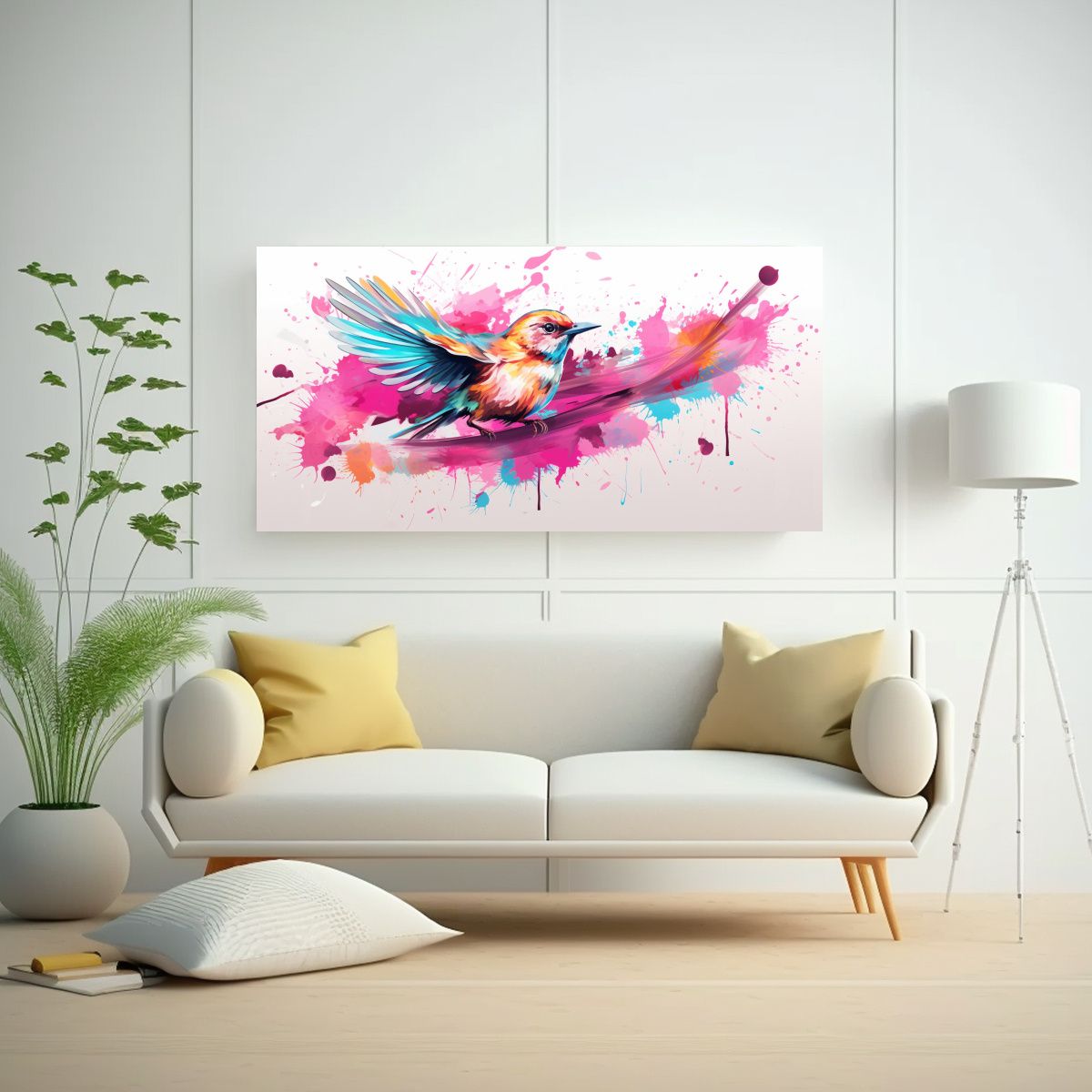 GENERICO - Cuadro Decorativo De Arte Pop Neo Aves En Tonos 60x30 Cm