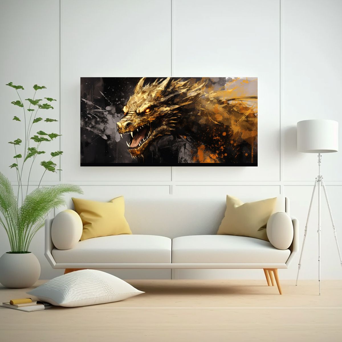 GENERICO - Pinturas De Decoración Dragón En Tonos 80x40 Cm