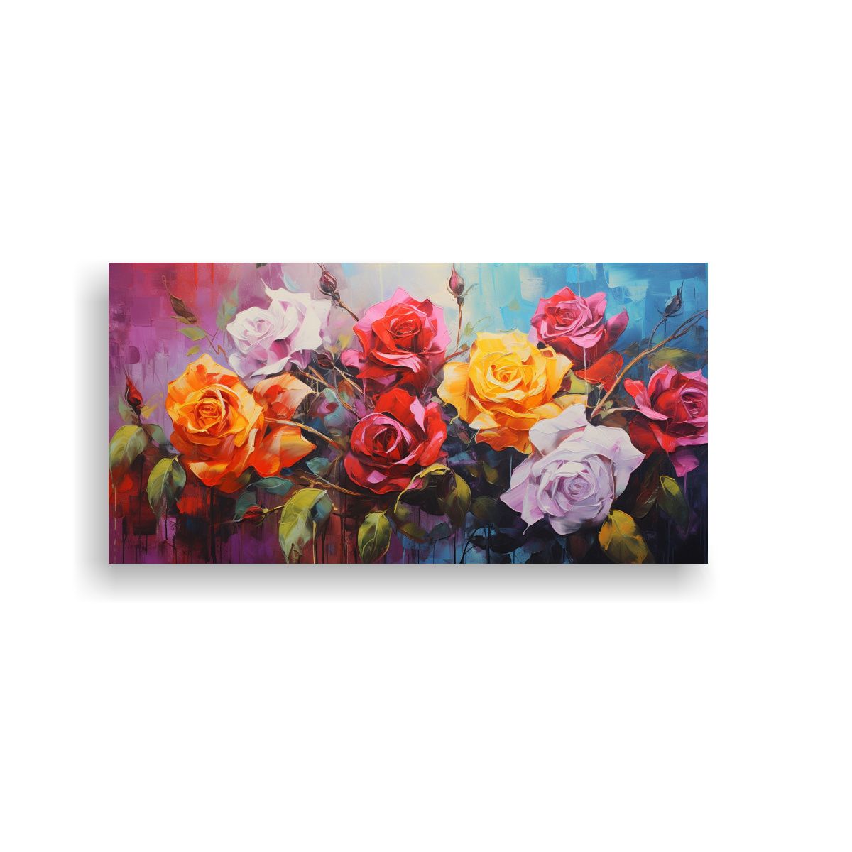 GENERICO - Pintura De Rosas En Lienzo Con Colores Vibrantes 100x50 Cm.