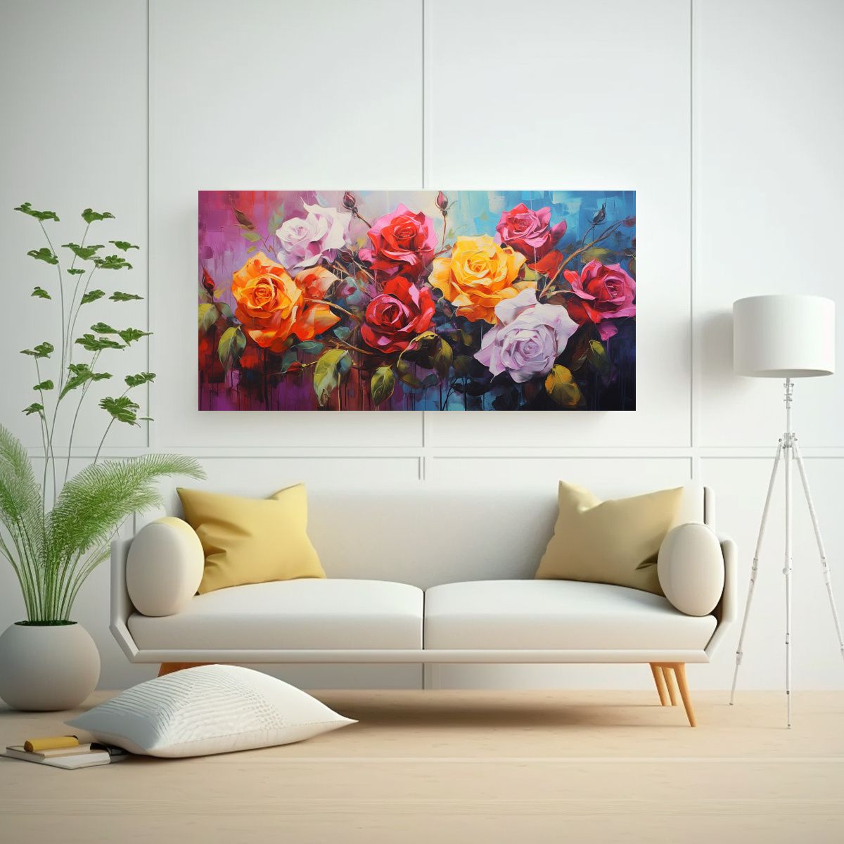 GENERICO - Pintura De Rosas En Lienzo Con Colores Vibrantes 100x50 Cm.