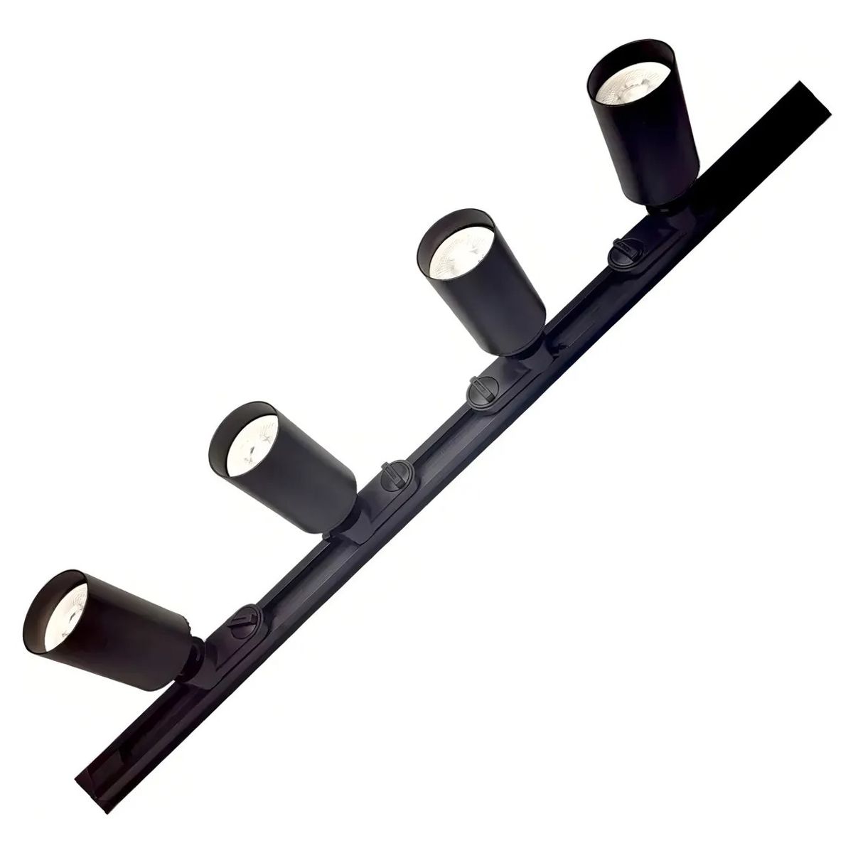 LEMU LUX - 4 Foco Riel Luz Cálida 7w 3000k + Riel Monofásico 1mt Negro