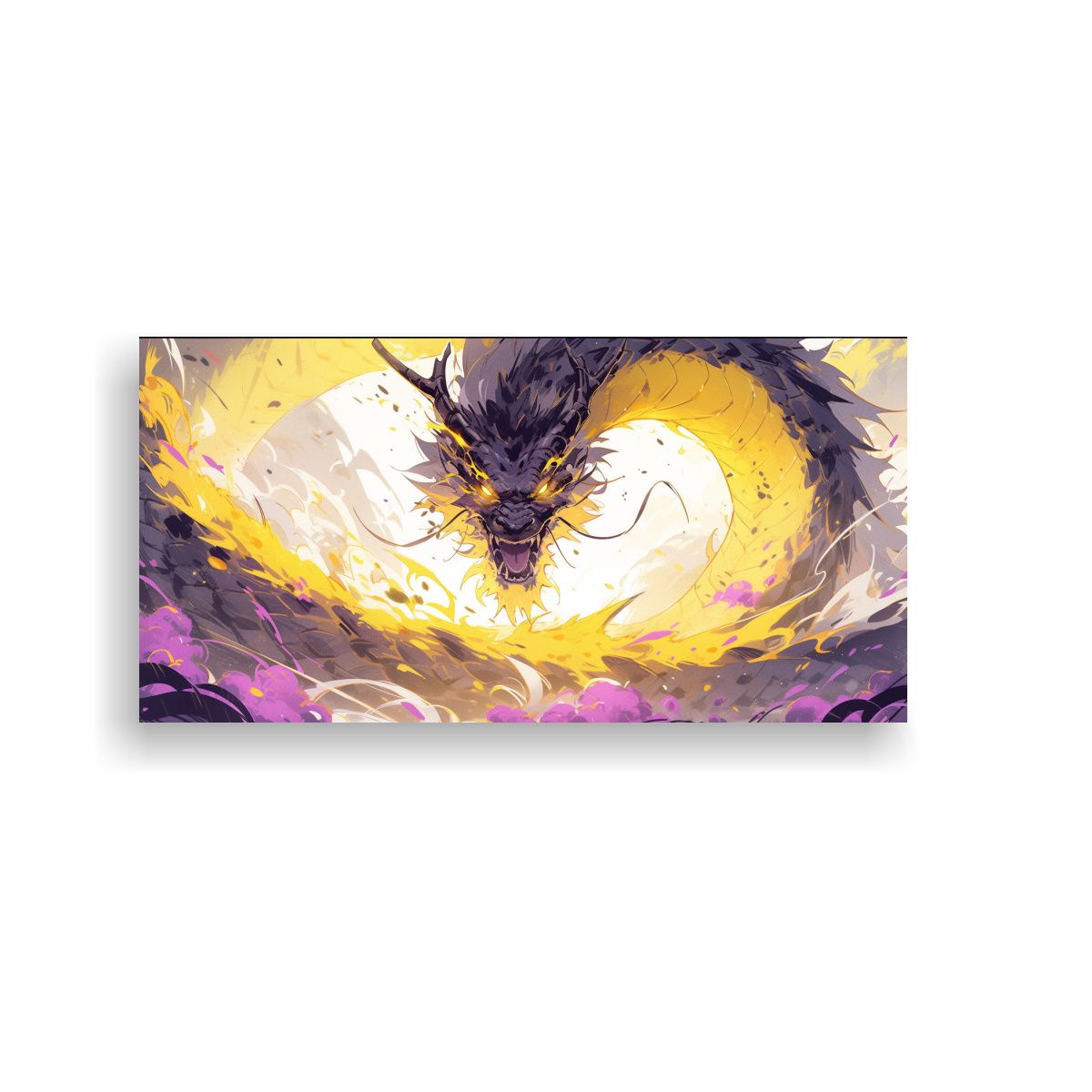 GENERICO - Cuadro Decorativo Dragón Amarillo Y Morado En 80x40 Cm