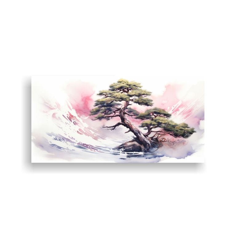 GENERICO - Cuadro Canvas Fantasía Pino Bonsái Blanco Y 80x40 Cm
