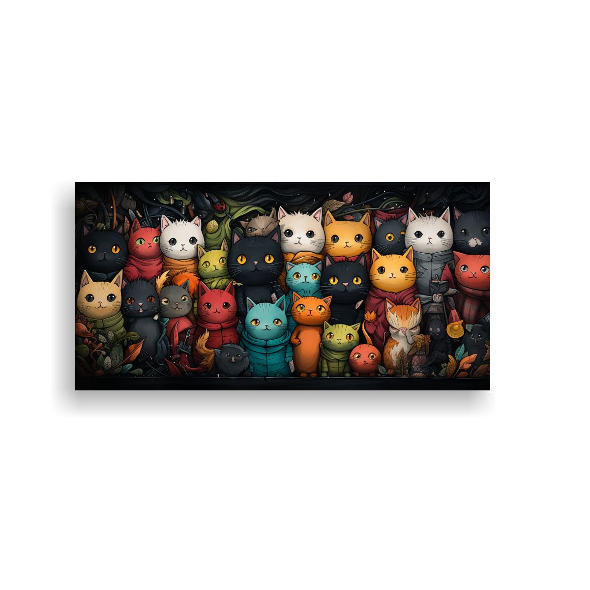 GENERICO - Cuadro De Gatos Con Suéter En Lienzo De Colores 60x30 Cm