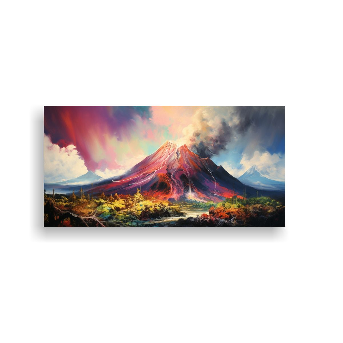 GENERICO - Cuadro Tela Volcán Con Arcoíris Y Colores 60x30 Cm