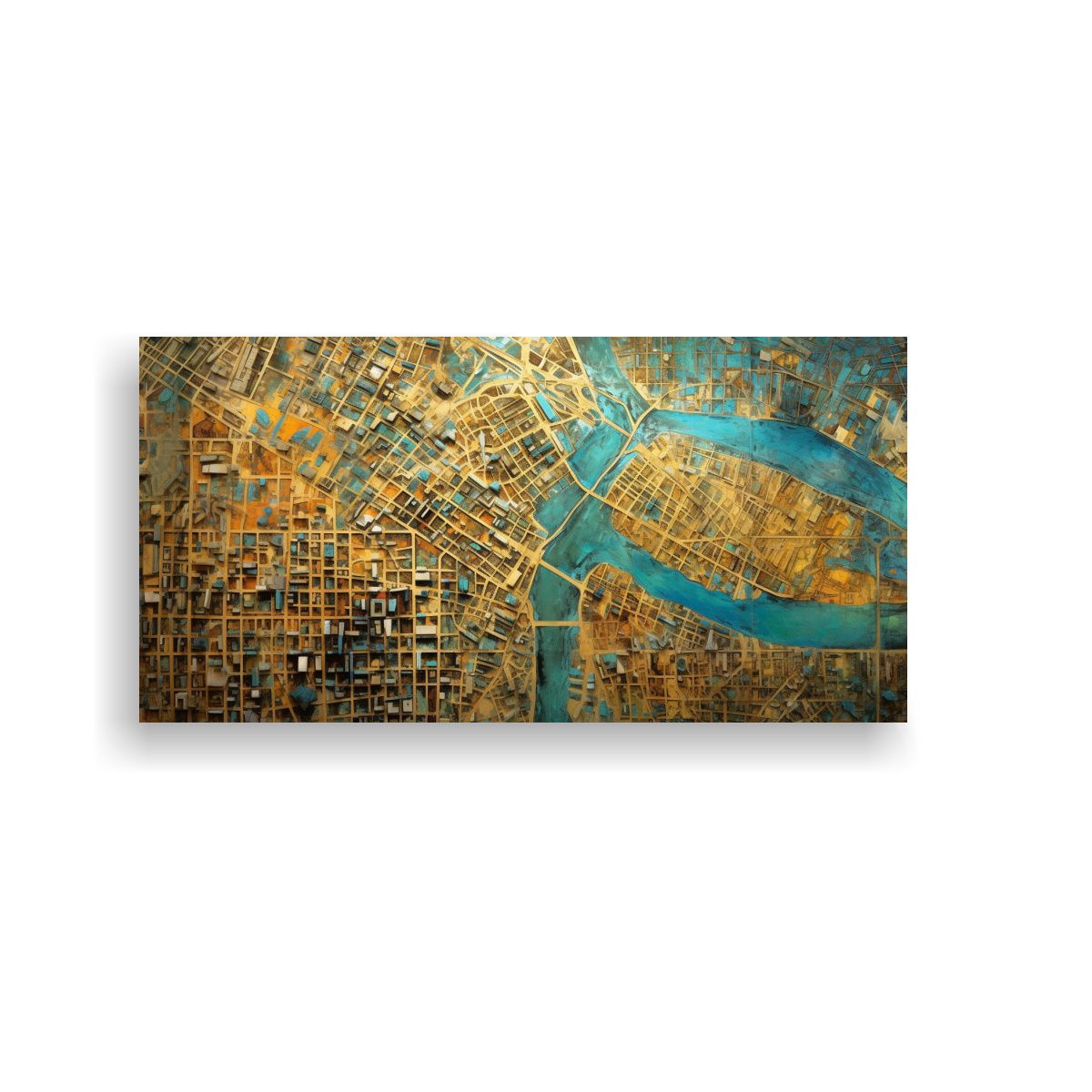 GENERICO - Mapa En Bastidor Composición épica En Oro Y 100x50 Cm