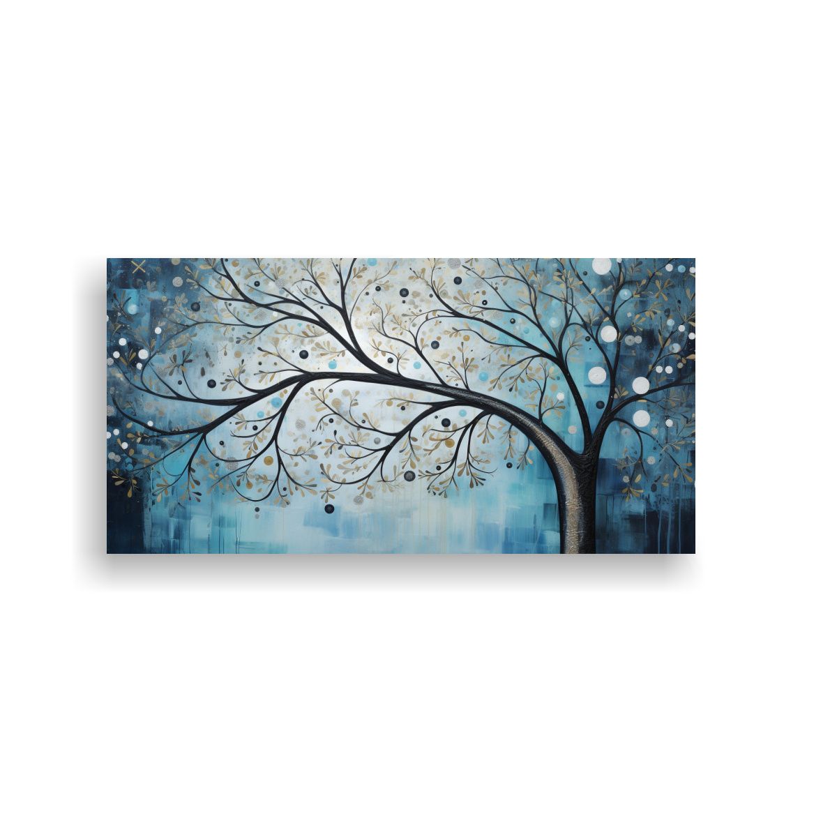 GENERICO - Árbol Azul Y Plateado En Cuadro De Composición 100x50 Cm