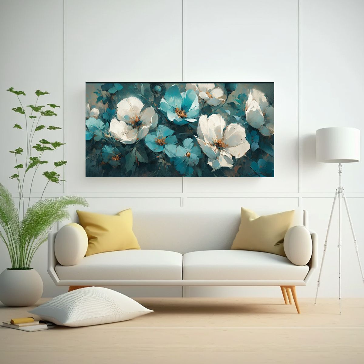 GENERICO - Pintura En Lienzo De Flores En Tonos Verde 60x30 Cm