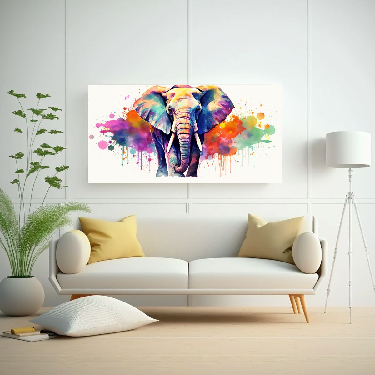 GENERICO - Pintura Elefante Estilo Acuarela Colorido 21 60x30 Cm