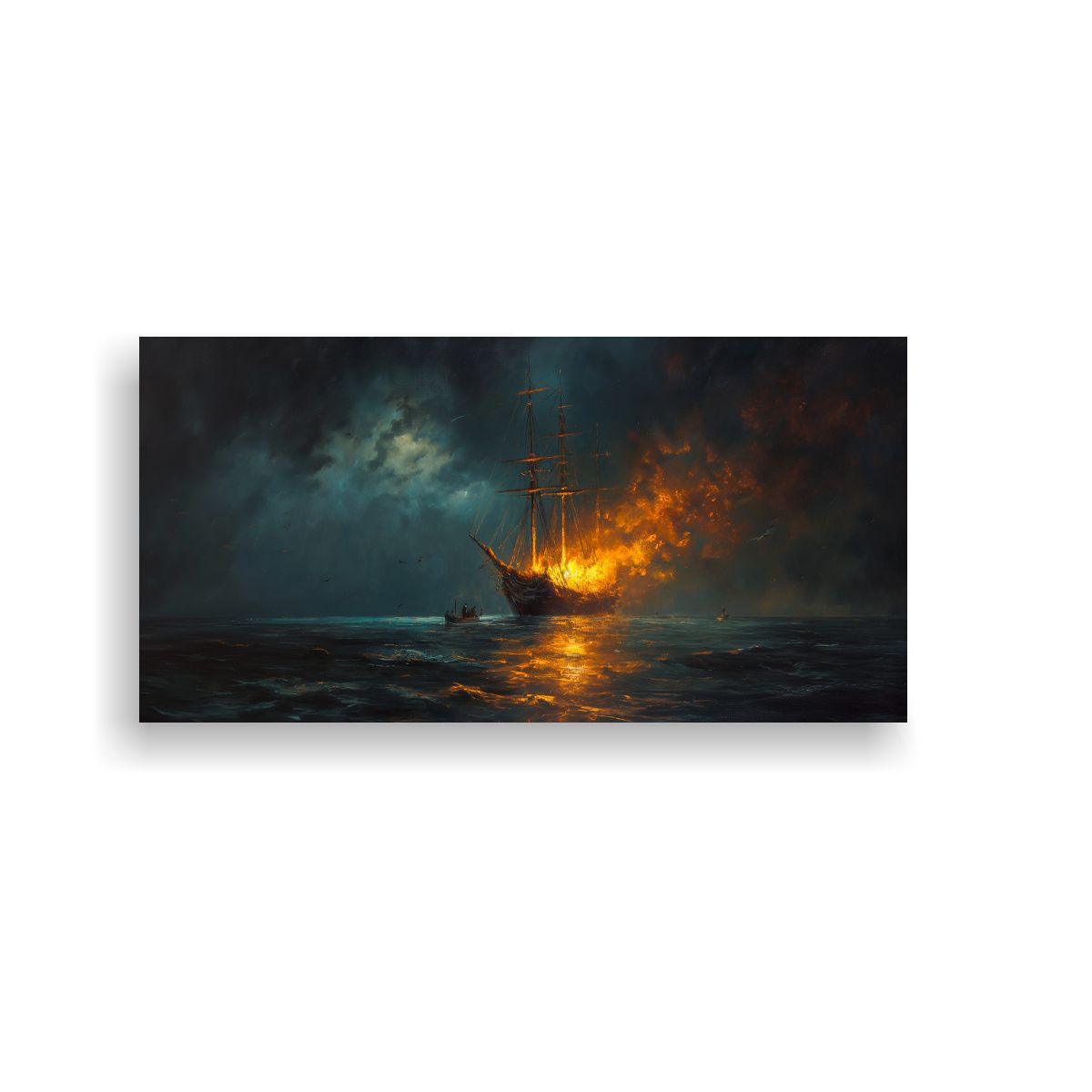 GENERICO - Pintura De Arte Marítimo Nocturno Con Barca En 80x40 Cm