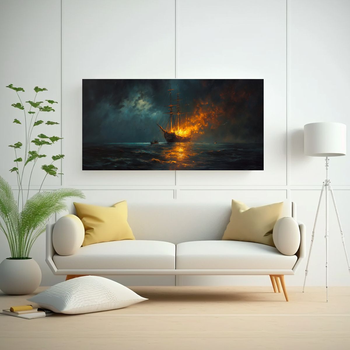 GENERICO - Pintura De Arte Marítimo Nocturno Con Barca En 80x40 Cm