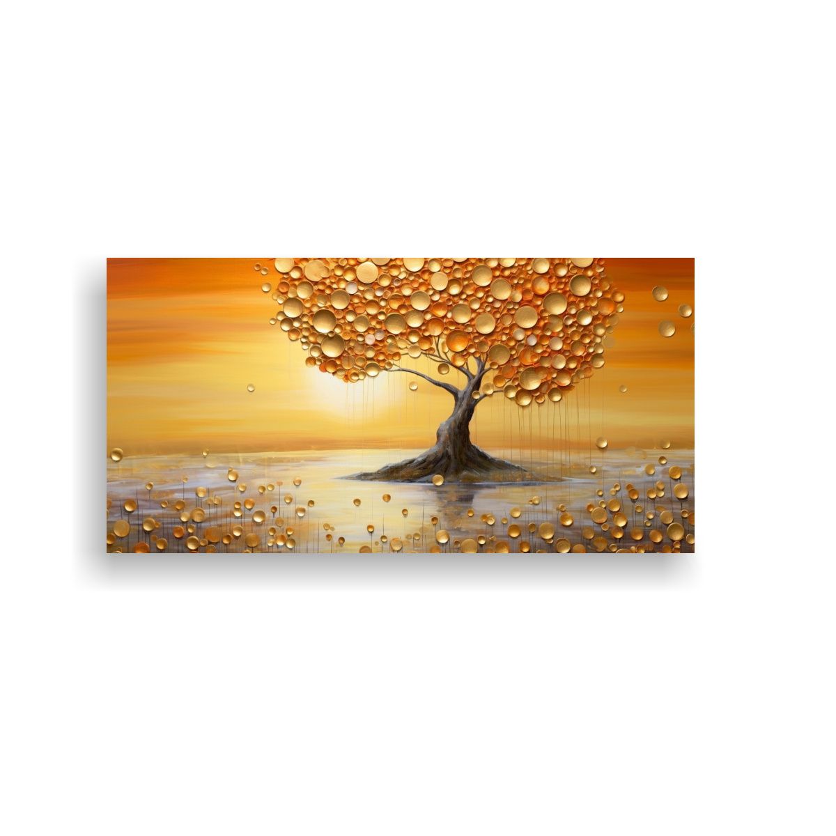 GENERICO - Cuadro Expresión Único Árbol Monedas Naranjas 80x40 Cm