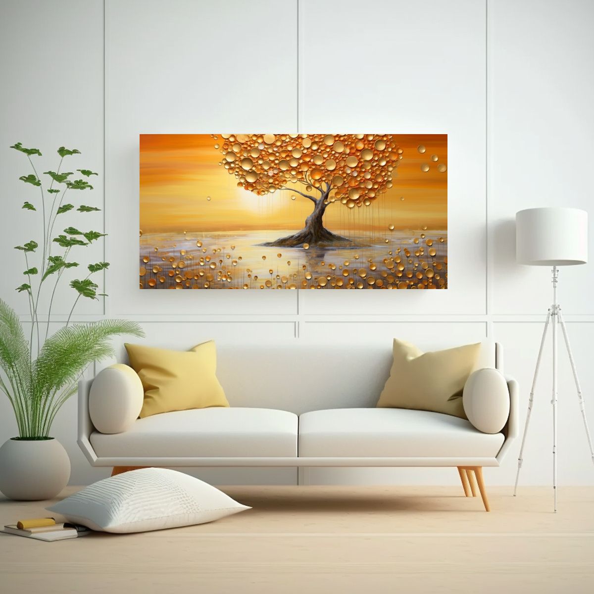 GENERICO - Cuadro Expresión Único Árbol Monedas Naranjas 80x40 Cm