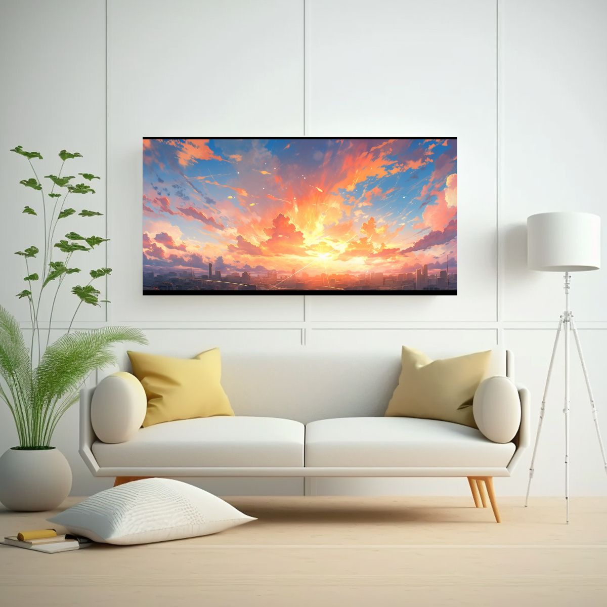 GENERICO - Cuadro Abstracto Amanecer Con Colores Blancos 100x50 Cm