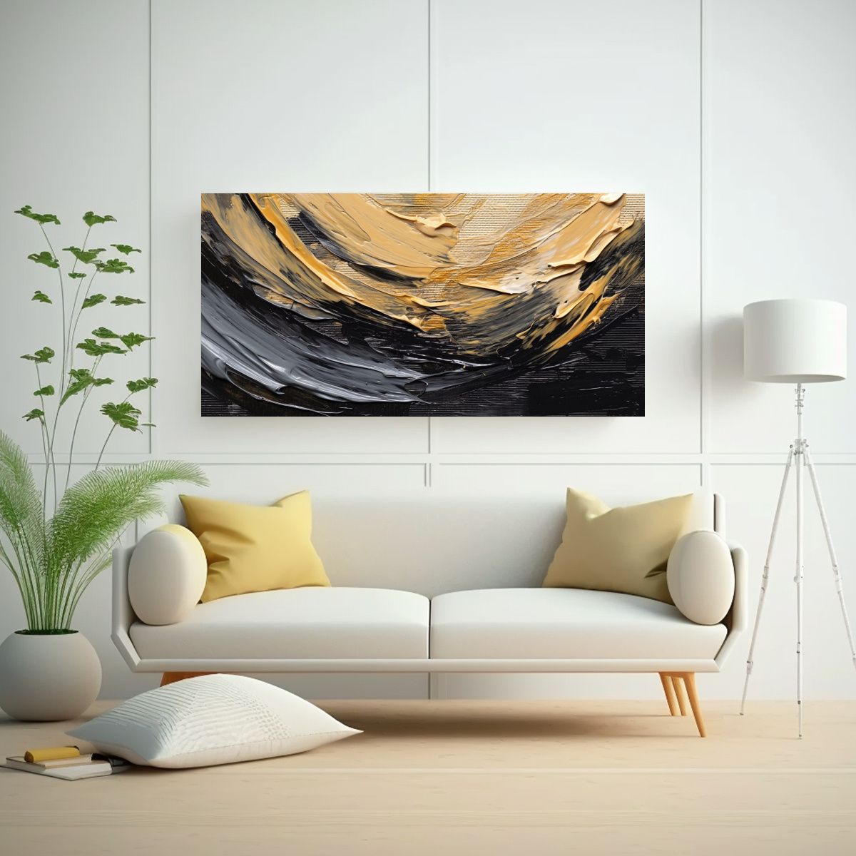 GENERICO - Pintura Abstracta En Negro Y Dorado Con Manchas 60x30 Cm