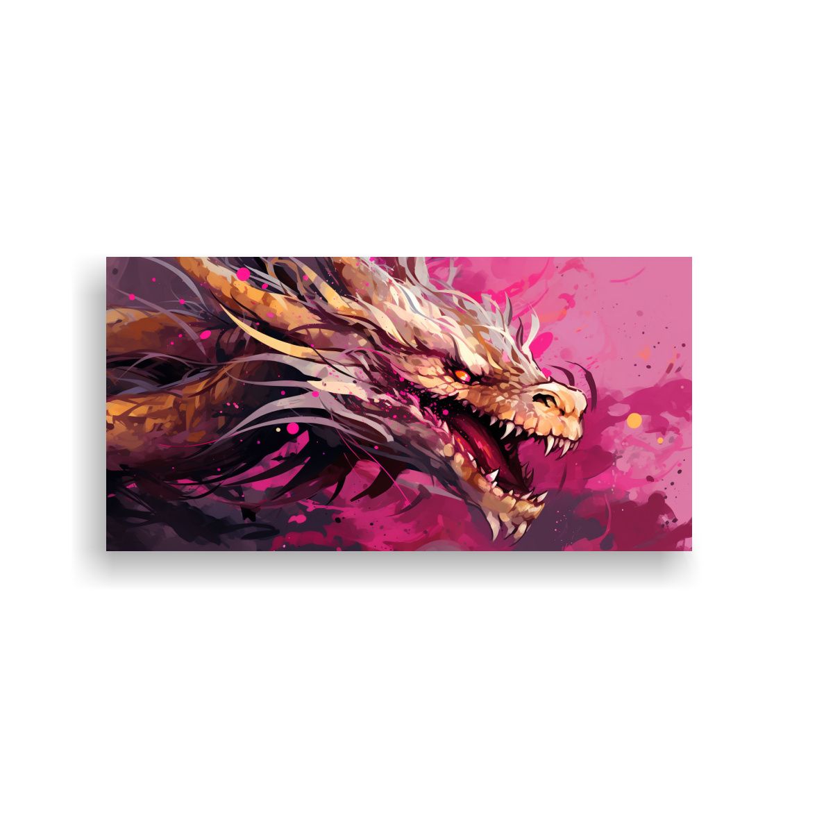 GENERICO - Cuadro Dibujo Reflejo De Dragón En Colores Oro Y 60x30 Cm