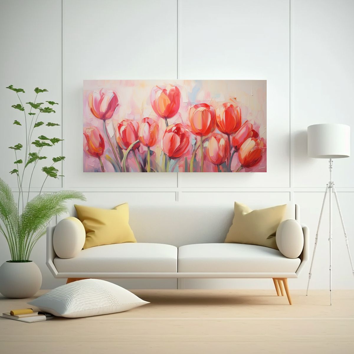 GENERICO - Cuadro Abstracto De Tulipanes En óleo De Alta 80x40 Cm