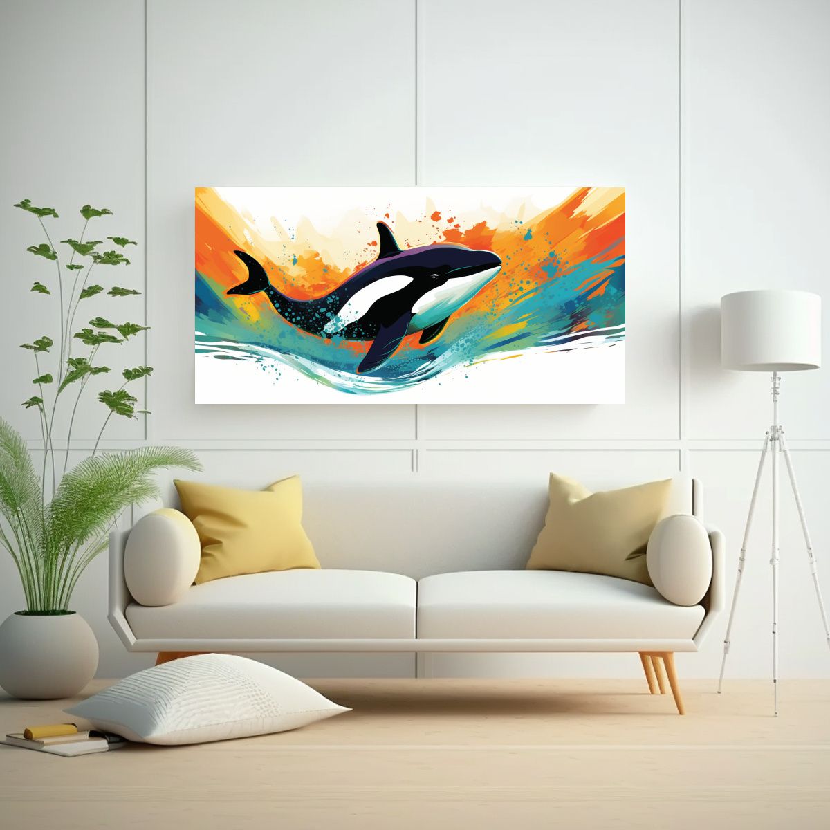 GENERICO - Cuadro Tela Orca En Colores Esmeralda Y Naranja 80x40 Cm