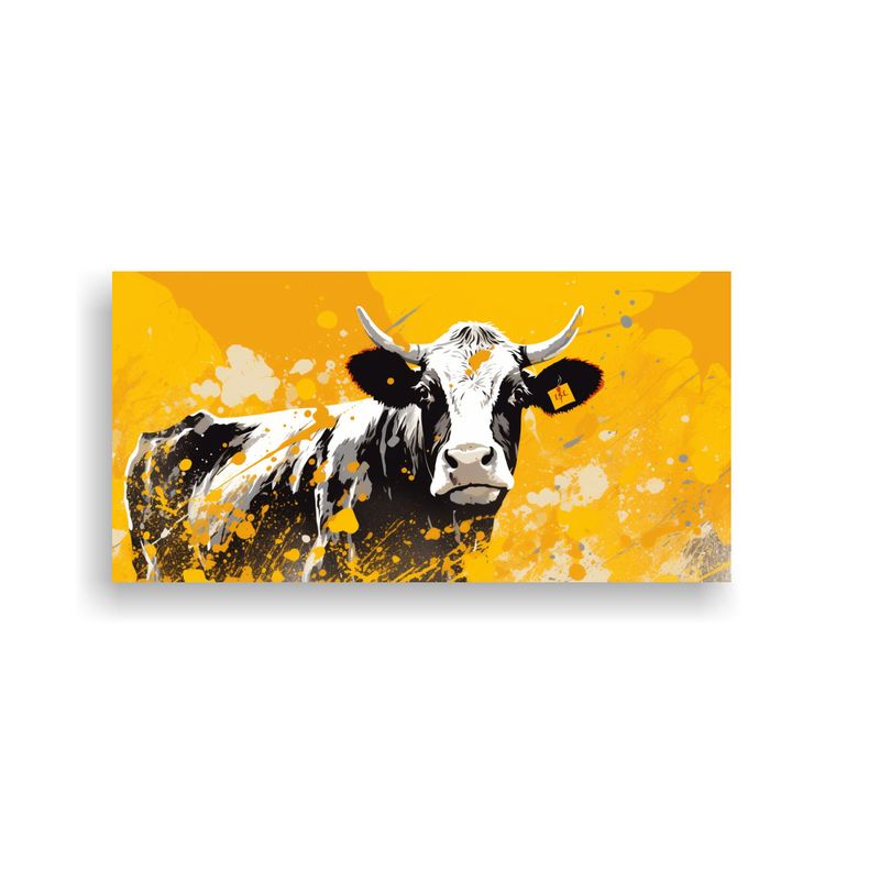 GENERICO - Cuadro Tela Vaca Hereford Amarillo Estilo Neo Pop 100x50 Cm