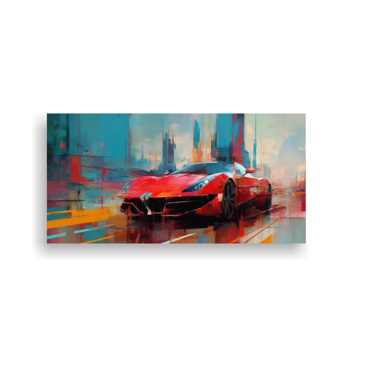GENERICO - Pintura Surrealista De Supercoche En Ciudad 100x50 Cm.