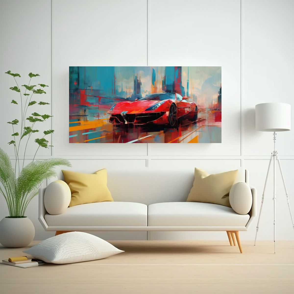 GENERICO - Pintura Surrealista De Supercoche En Ciudad 100x50 Cm.