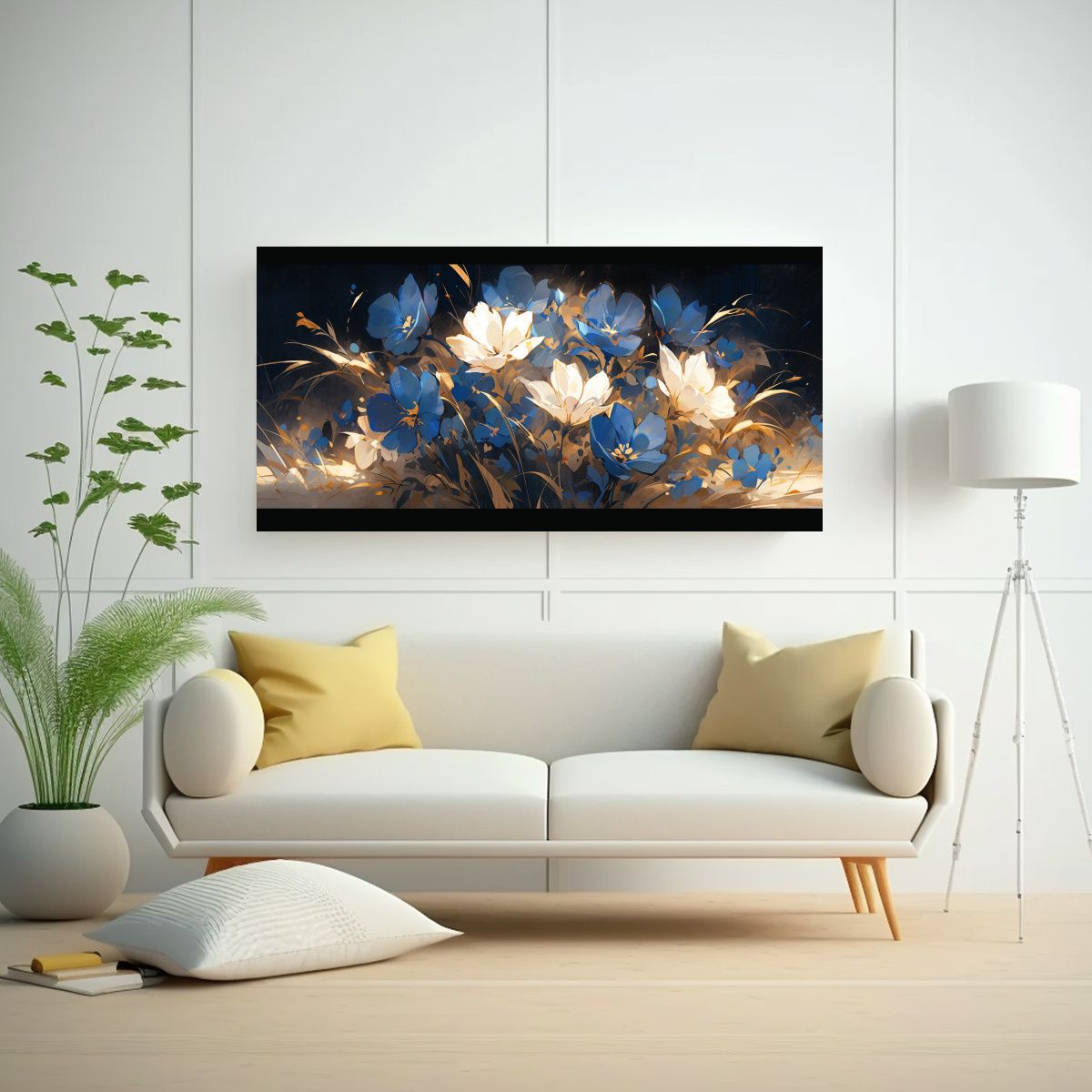 GENERICO - Pintura En Lienzo De Flores En Colores Dorado Y 80x40 Cm