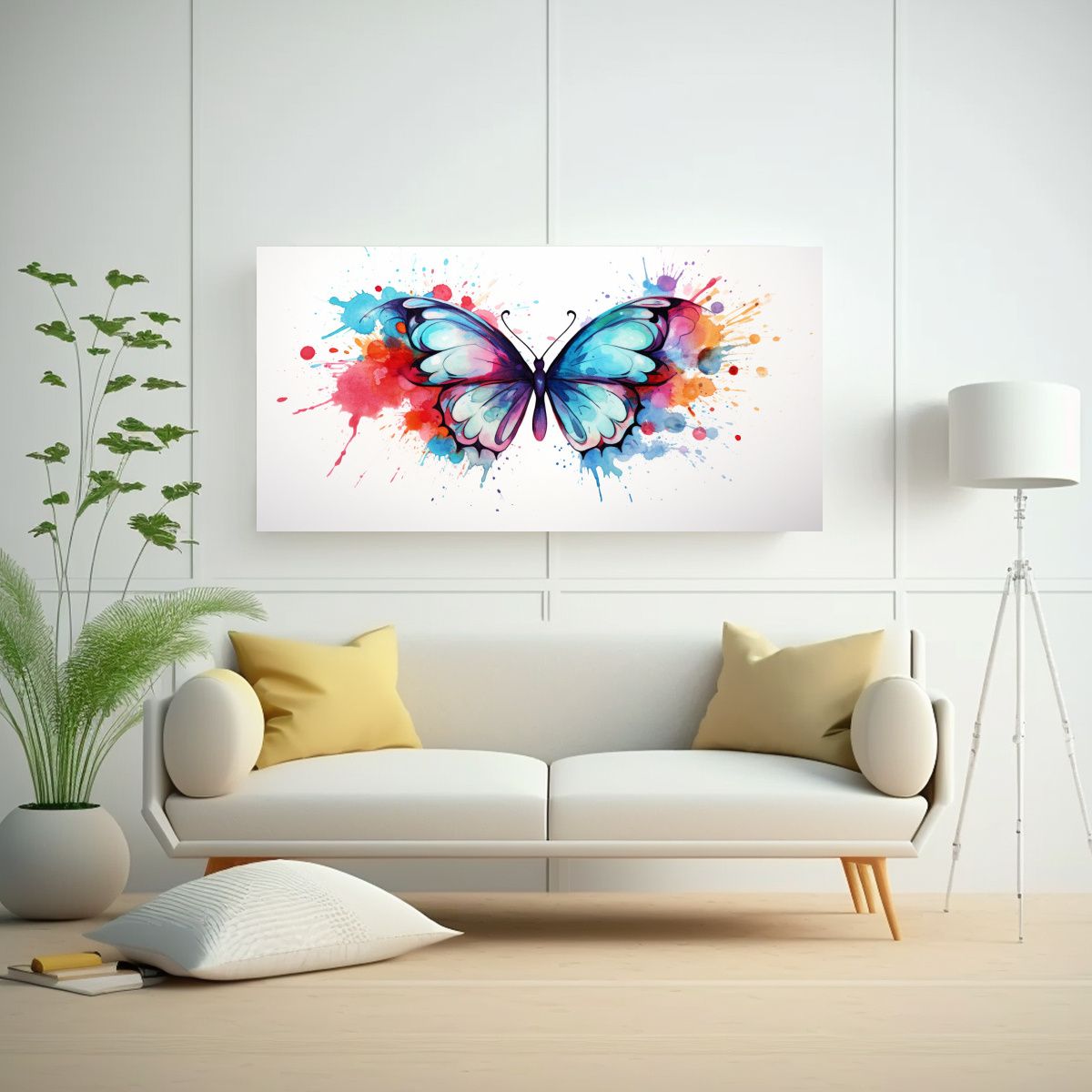 GENERICO - Cuadro Lienzo Mariposa Acuarela Colorida Estilo 100x50 Cm