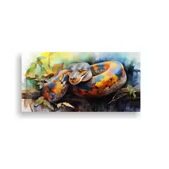 GENERICO - Pintura Estilo Acuarela Colorida Serpiente Boa En 100x50 Cm