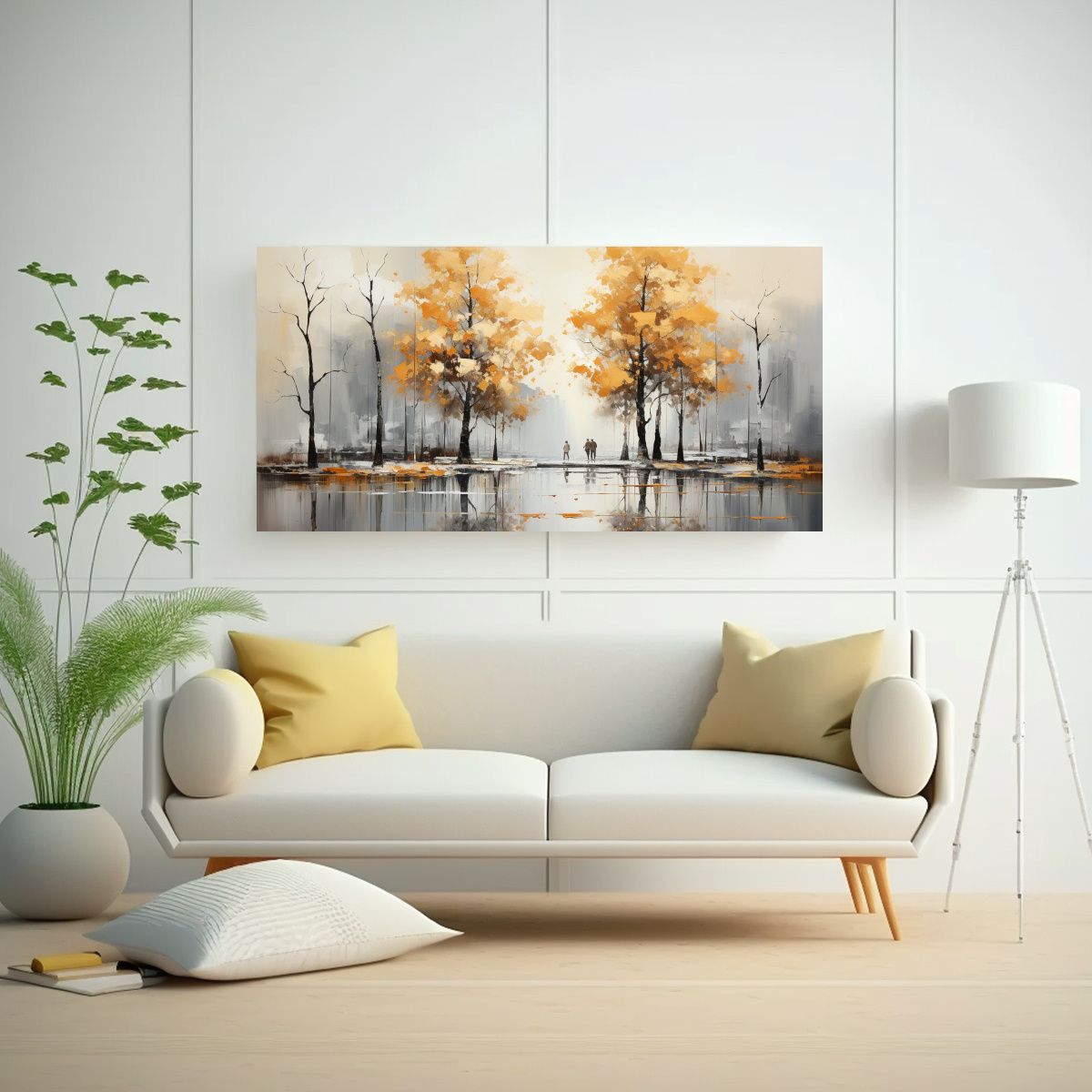GENERICO - Pintura Abstracta De árboles En Plata Y Blanco 100x50 Cm