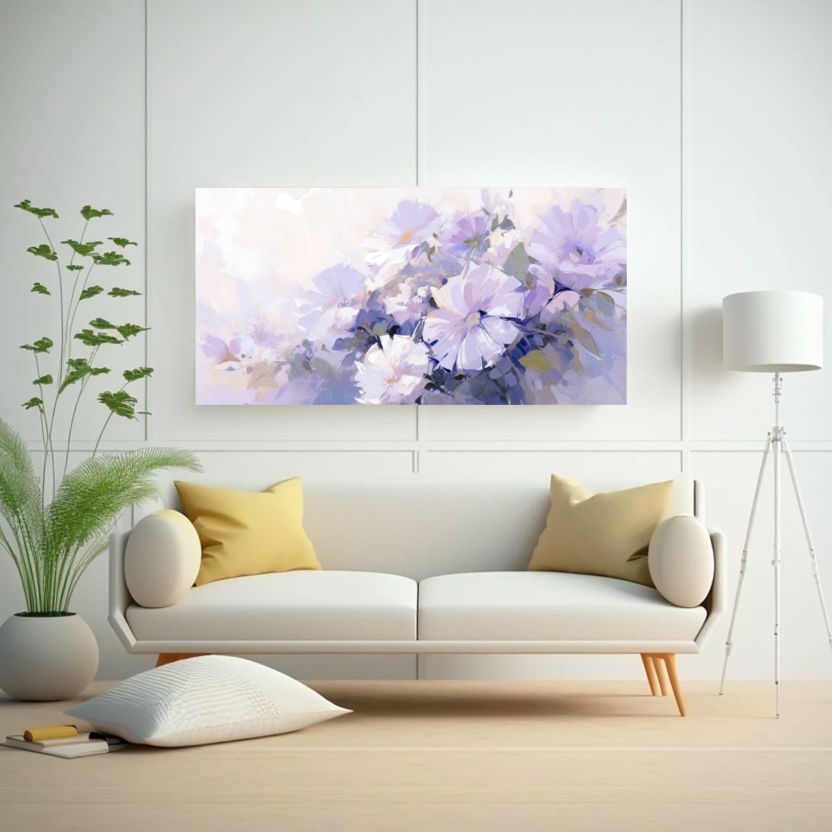 GENERICO - Pintura En Lienzo De Flores Moradas Y Blancas En 100x50 Cm