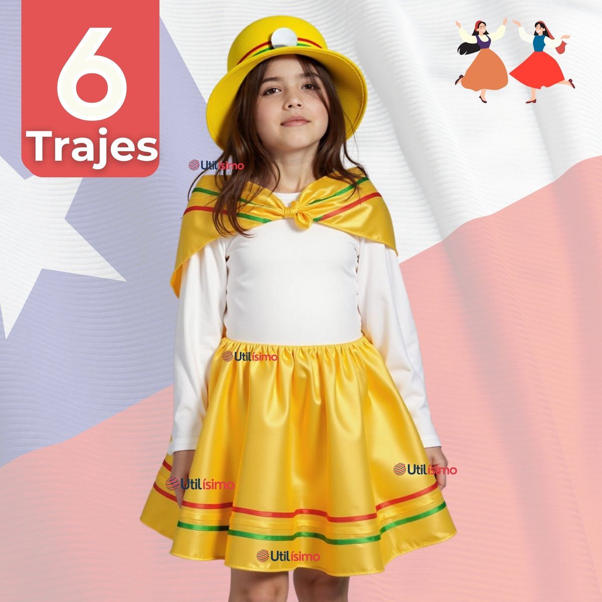 UTILISIMO - Traje Nortino con Polera Fiestas Patrias Baile Nortino Amarillo