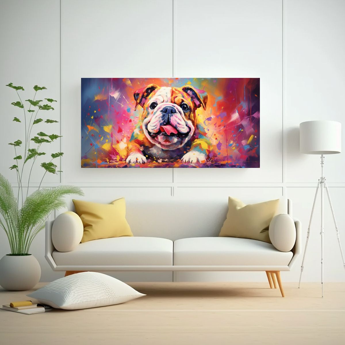 GENERICO - Pintura Original De Bulldog En Estilo Colorido 21 100x50 Cm