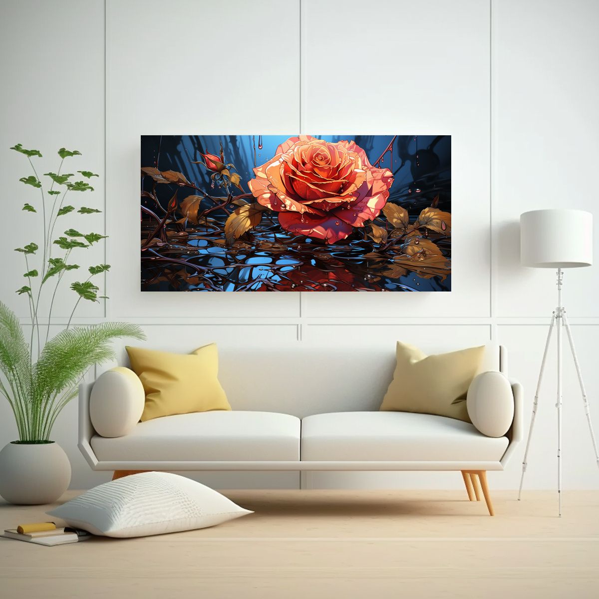 GENERICO - Cuadro De Rosa Con Gotas Arte De Pared 80x40 Cm