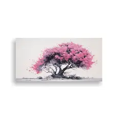 GENERICO - Cuadro De Acacia En Colores Negro Y Rosa 100x50 Cm