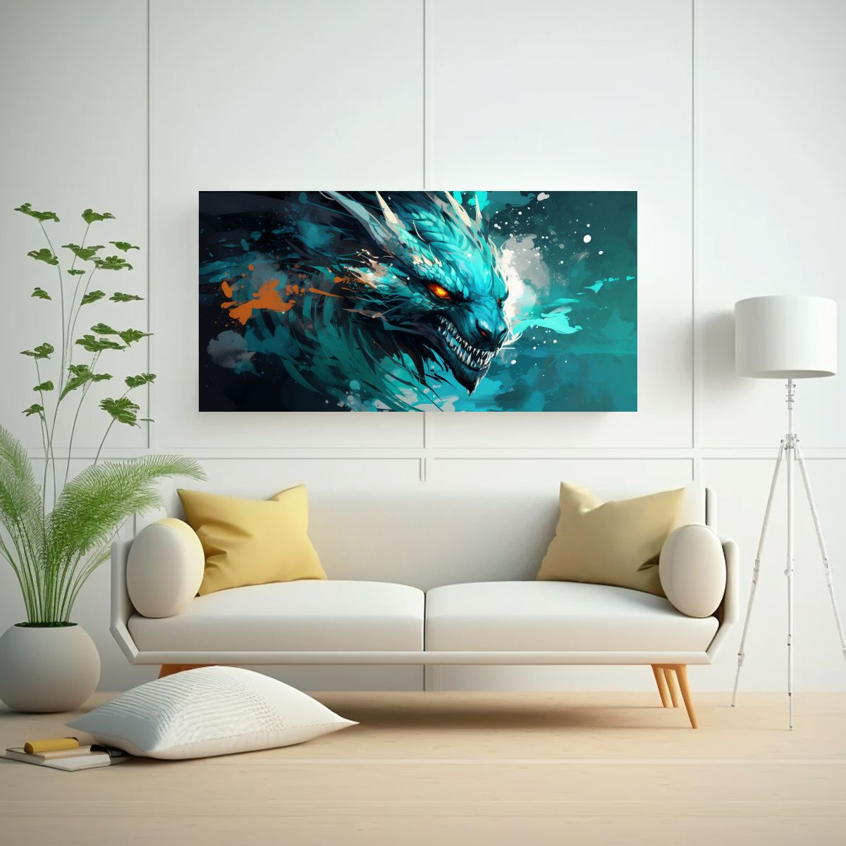 GENERICO - Pinturas Decorativas Dragón Turquesa En Líneas 60x30 Cm