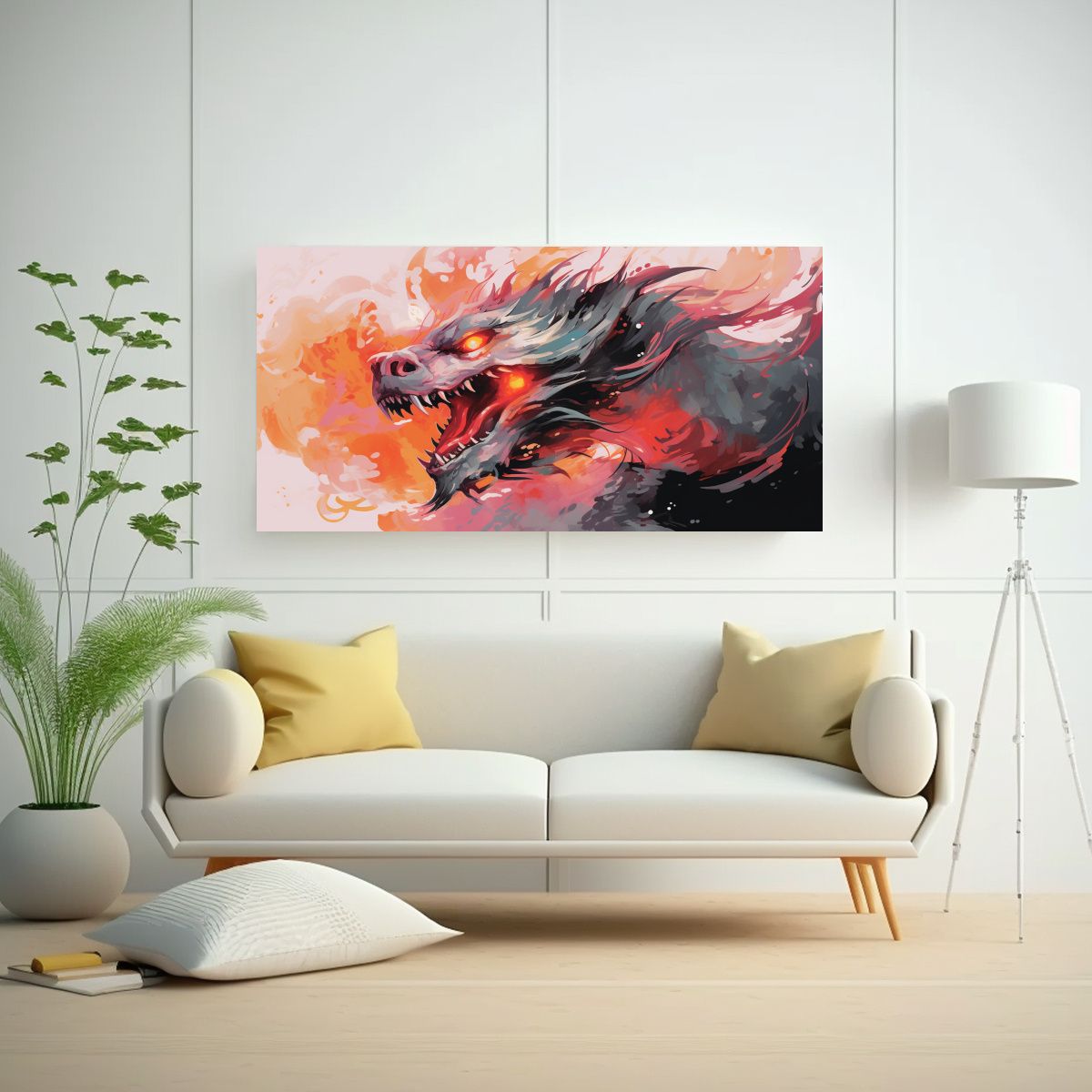 GENERICO - Cuadros Decorativos Estilo Neonoir Un Dragón En 60x30 Cm