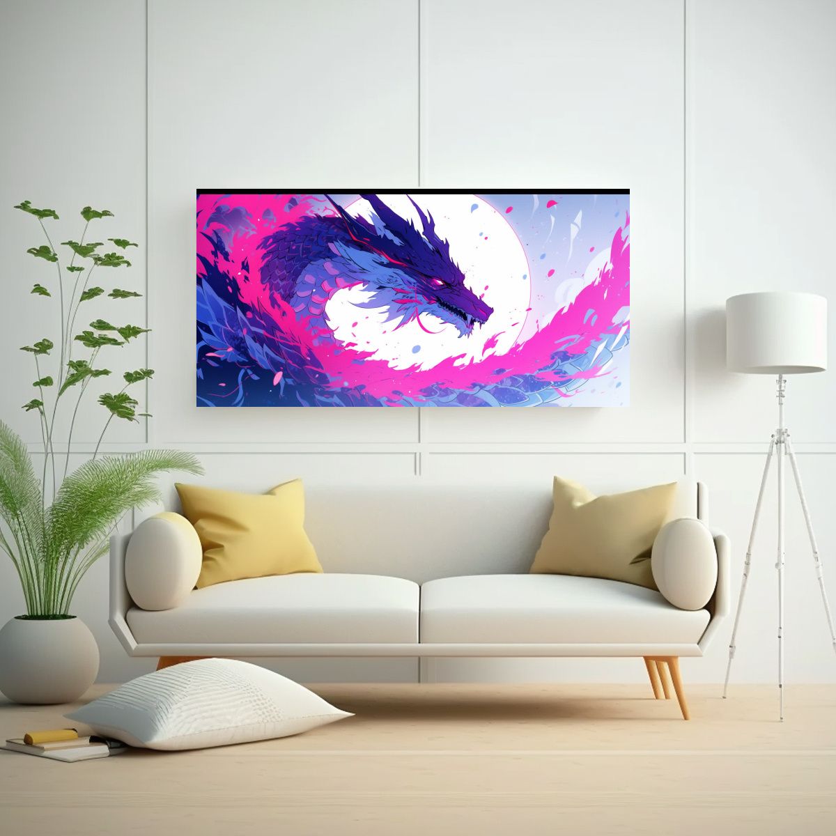 GENERICO - Pinturas Decorativas Dragón En Tonos Rosa Y 60x30 Cm