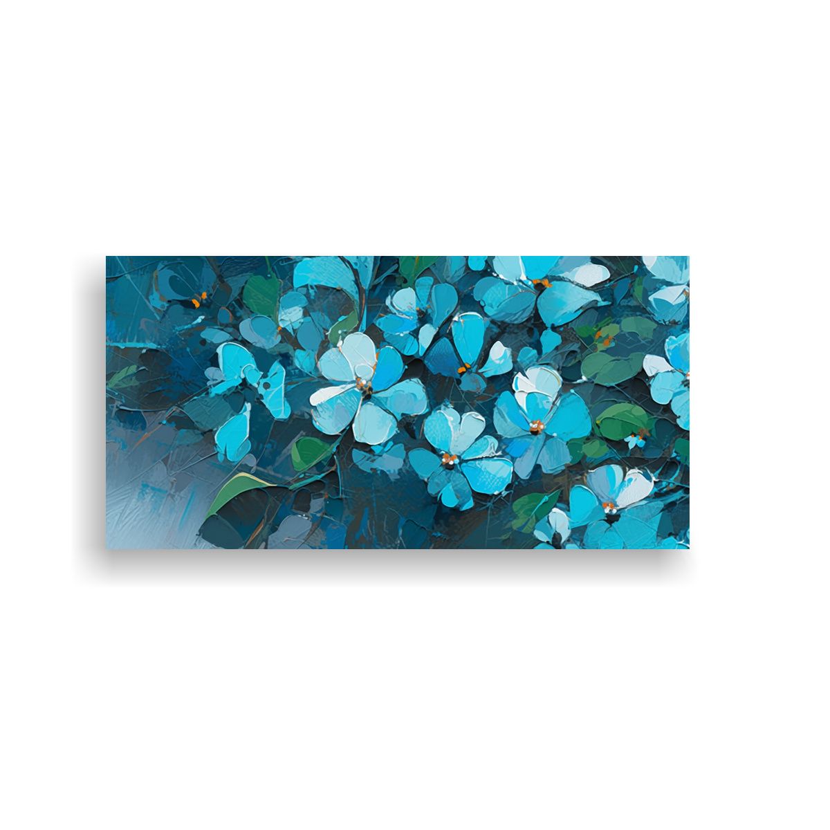 GENERICO - Cuadro Armonía Turquesa Y Azul Con Flores En 60x30 Cm