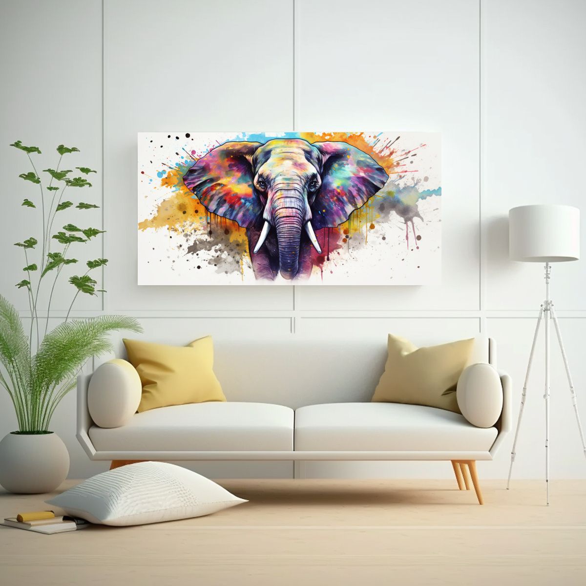 GENERICO - Pintura De Pared Elefante Asiático Acuarela 60x30 Cm