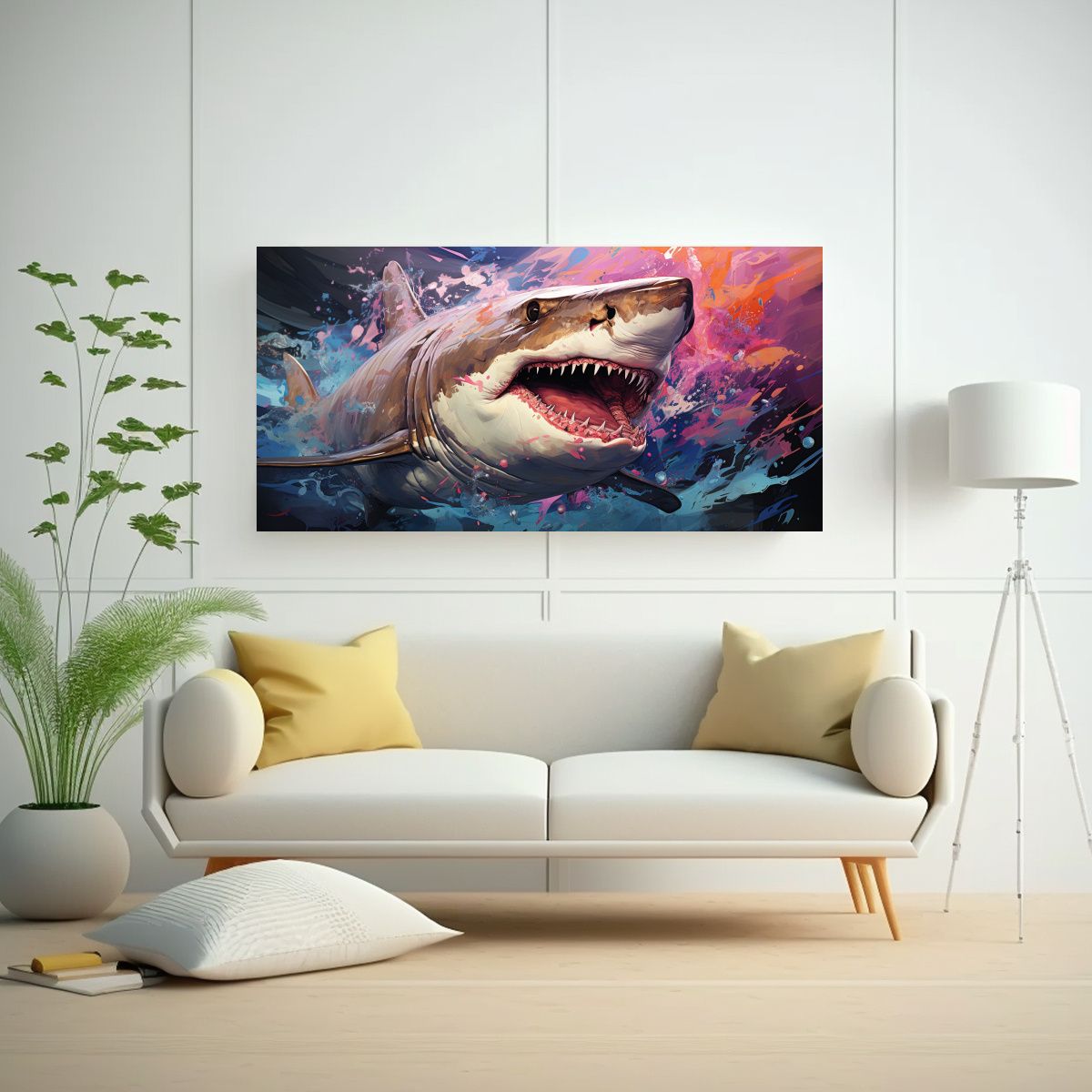 GENERICO - Dibujo Adorno De Tiburón Peregrino En Colores 80x40 Cm