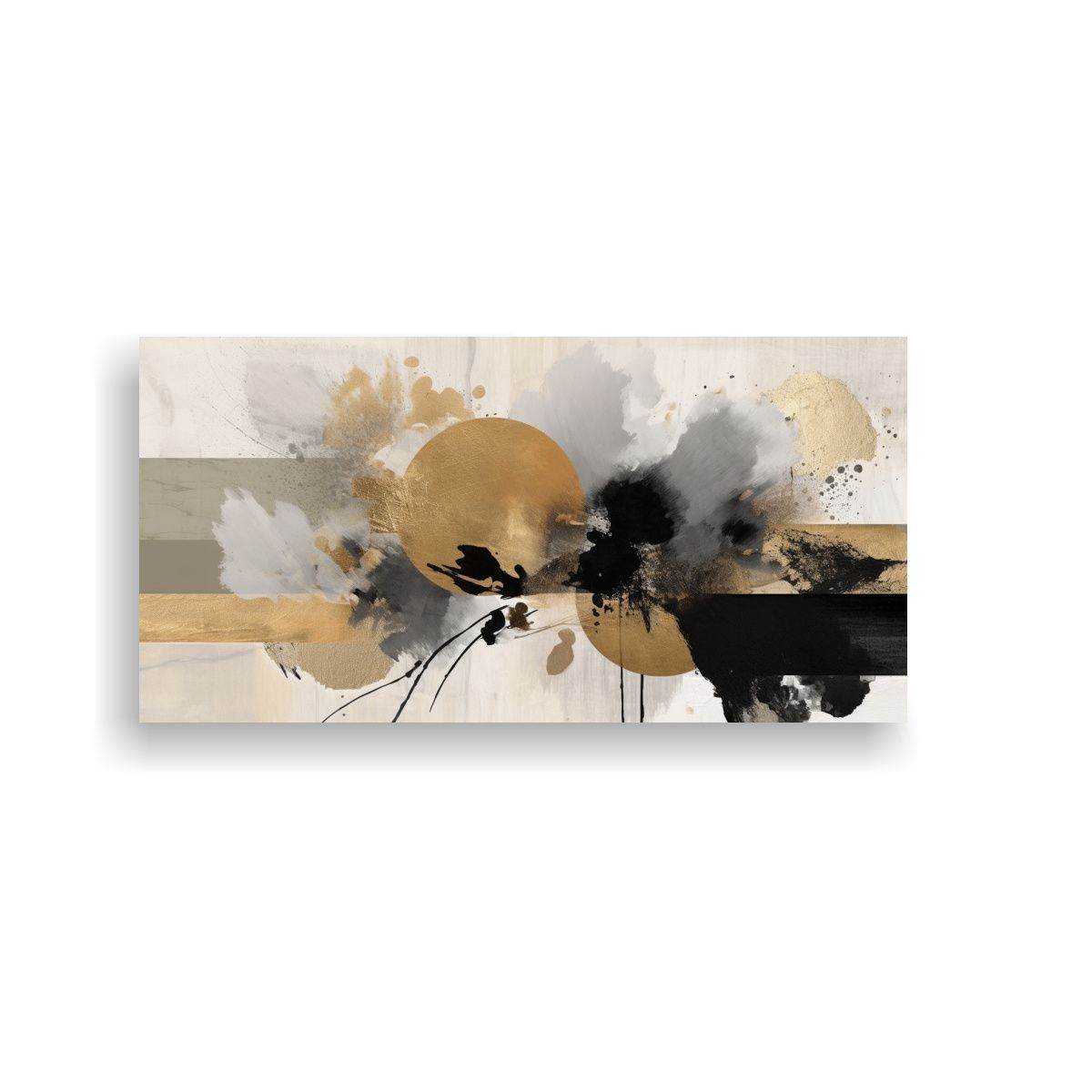 GENERICO - Lienzo Abstracto Elegante Con Detalles Dorados En 60x30 Cm